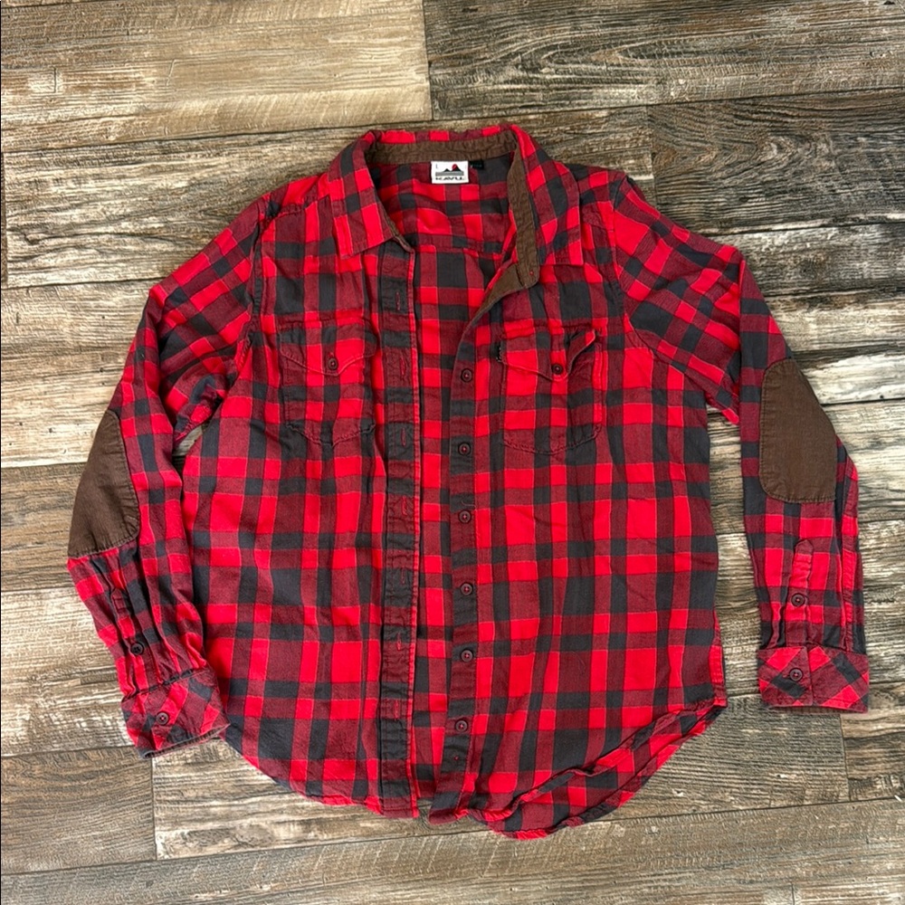 Kavu Red and Black Plaid Button Down Shirt